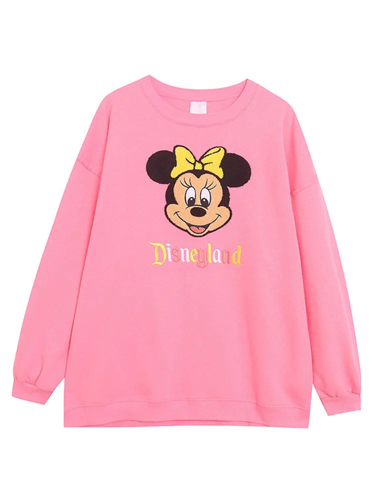 Disney World Disneyland Embroidery Sweatshirt Women Casual Fleece Jumper Mickey Daisy Duck Cartoon Loose Pullover Top O Neck LadyShow.Store