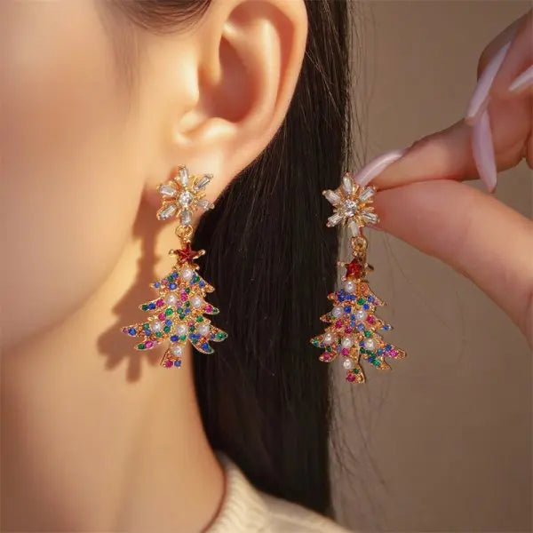 Creative Christmas Grandpa and Grandma Zircon Stud Earrings For Women White Pearl Crystal Snowman Elk Earring New Year Jewelry Pi-Mart