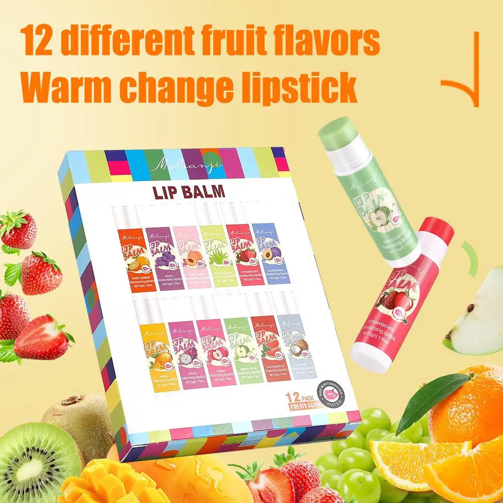 12pcs Moisturizing Lipstick Set, Hydrating Lip Care Suitable For All Skin Types, Fruit Lipstick Lip Balm Set Pi-Mart