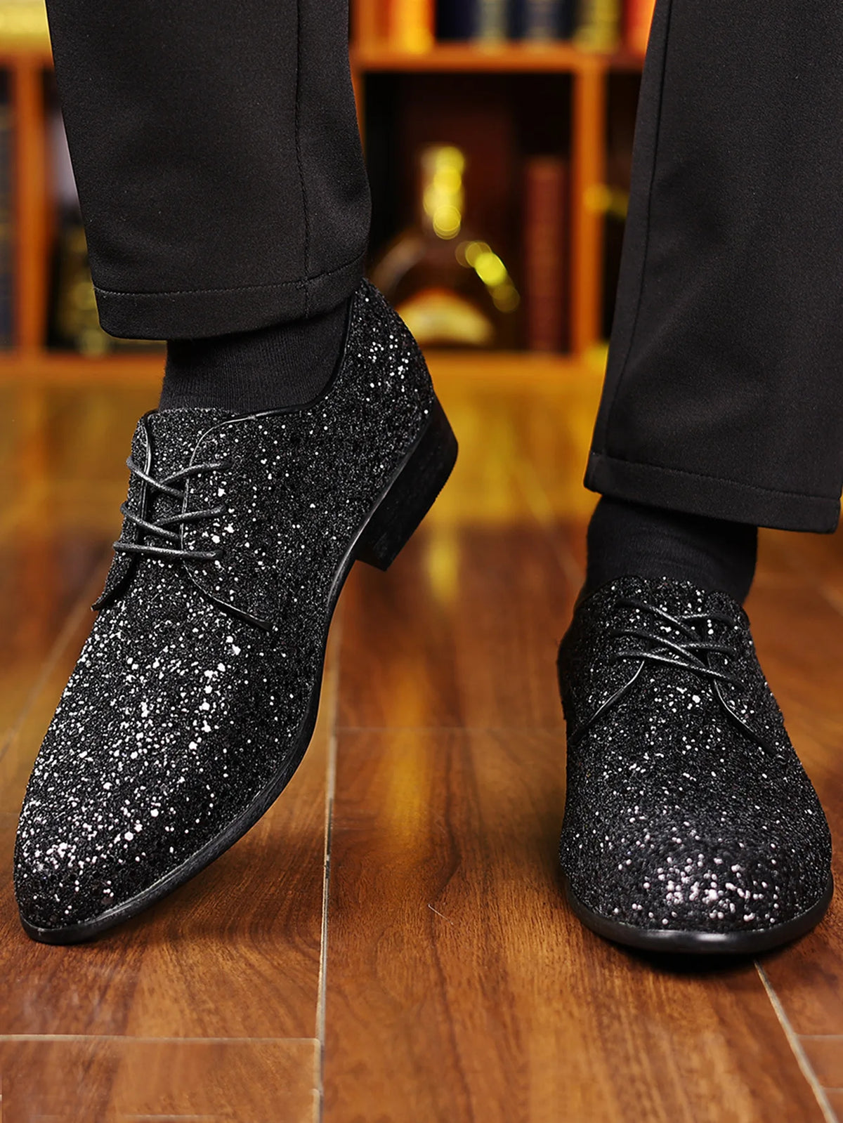 Luxury Men Dress Shoes Gold Silver Sequin Wedding Shoes High Quality Lace-Up  Oxford Shoes Fashion Designer Men Flats Large Size Pi-Mart
