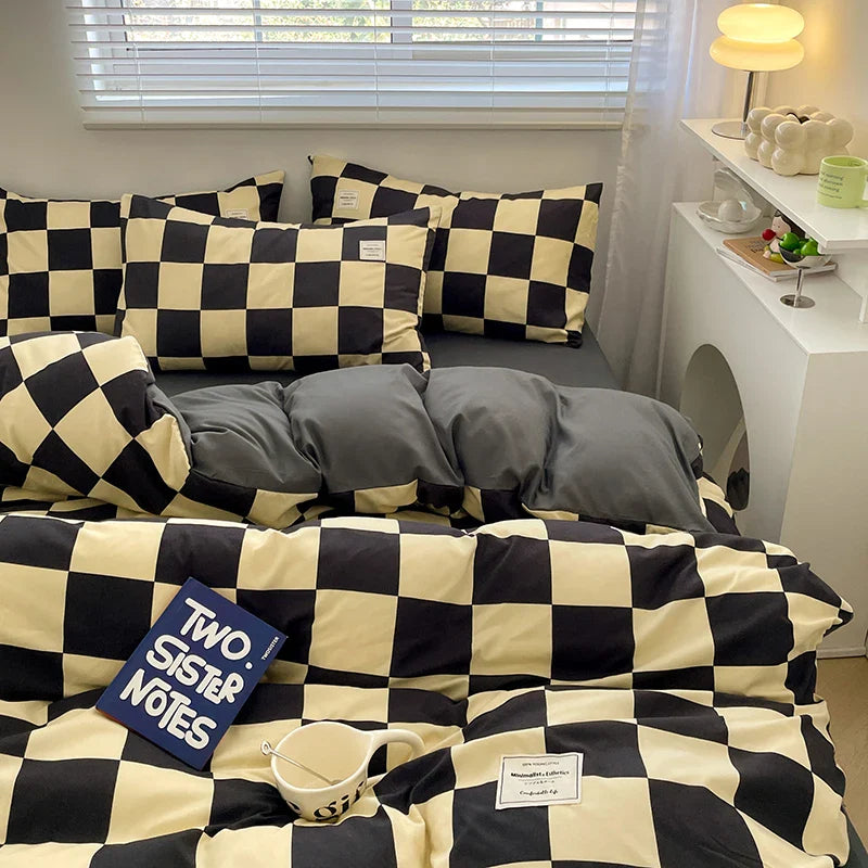 Plaid Style Bedding Set Skin-friendly Quilt Cover Pillowcase Bedsheet Home Bed Linen Sets Single/Full/Queen/King Size Bedclothes LadyShow.Store