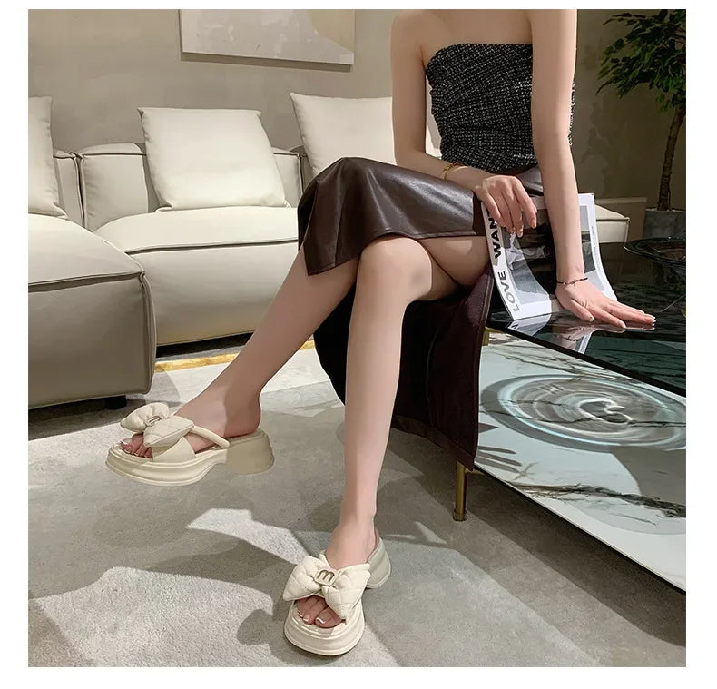 2024 summer New Fashion Women Shoes Slippers Comfortable Platform Shoe High Heels Leisure flower outdoor beach Slipper Women Pi-Mart