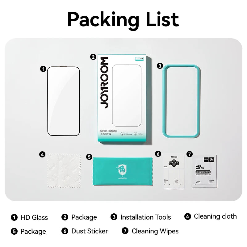 Joyroom 3/2/1PCS HD Glass For iPhone 18 17 16 15 Pro Max Screen Protector Full Screen Glass Protection For iPhone 18 17 16 15Pro Pi-Mart