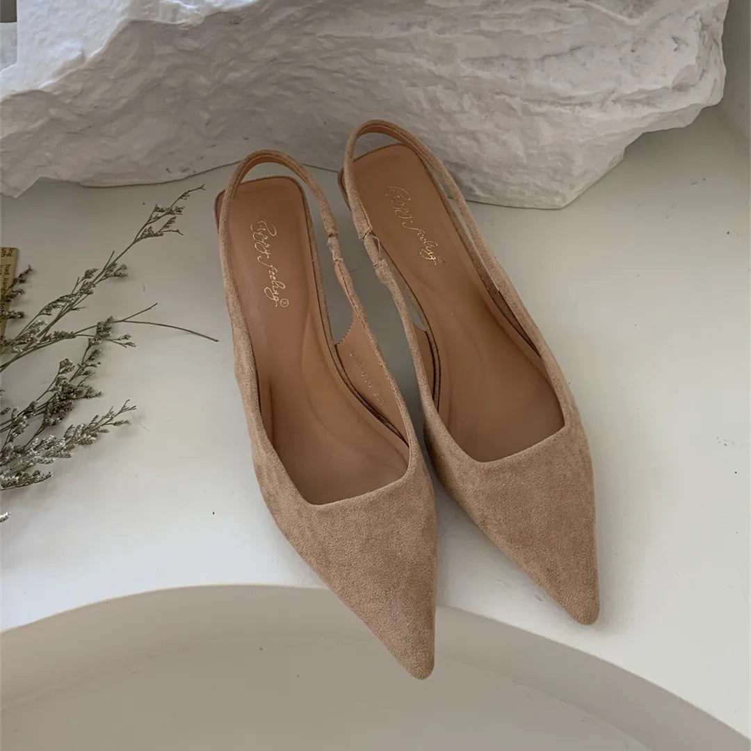 Bailamos Women Sandals Pointed Toe Elegant Low-heel Shoes Summer Fashion Slingback Woman Mules Shoes Pumps Dress Shoes LadyShow.Store