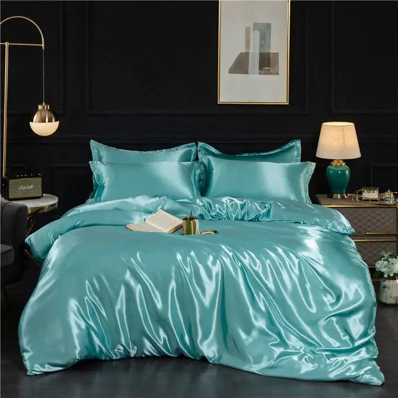 Luxury 100% Silk Bedding Set with Duvet Cover Set Double King Queen Size Bedding Cover Kit 4pcs Bed Cover Bed Linen Sets Pi-Mart