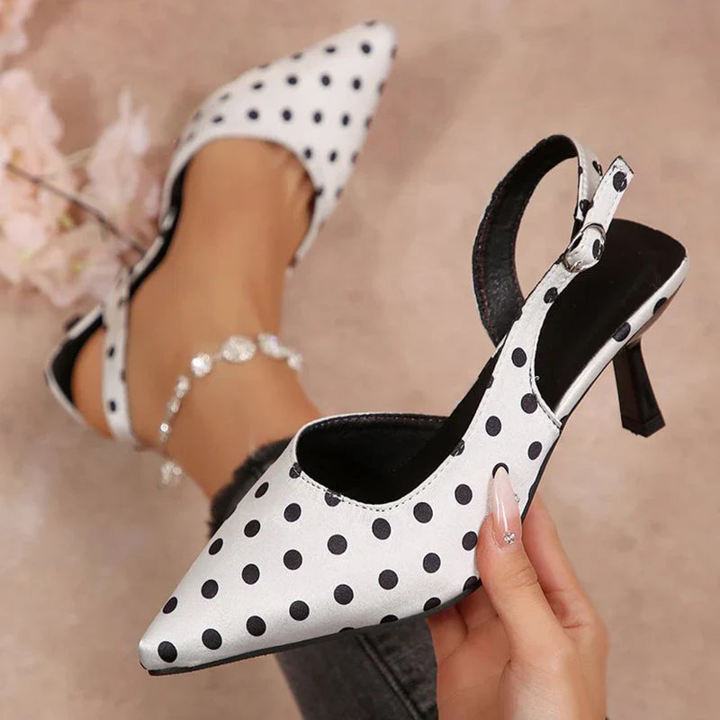 Vintage Polka Pot Pointed Toe Pumps Women Banquet Stiletto High Heel Shoes for Woman Adjustable Buckle Strap Chic Summer Shoes LadyShow.Store