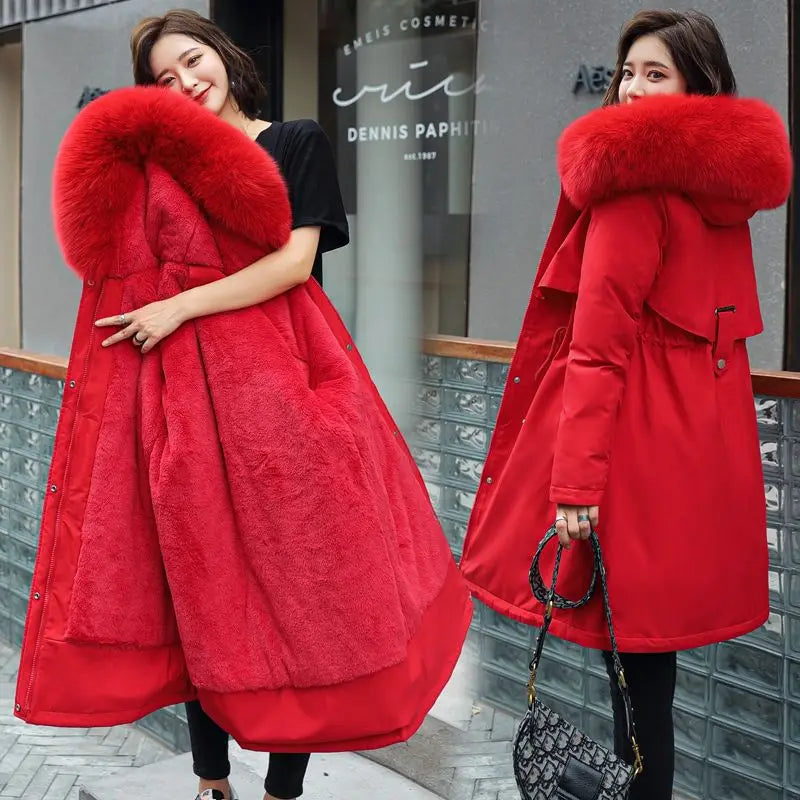2026 New Winter Women Parka Fur Hooded Jackets Thicken Warm Cotton-padded Puffer Coat Casual Long Parkas Clothes Loose Outerwear LadyShow.Store