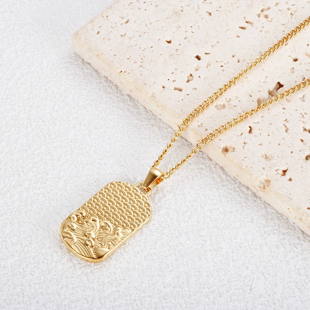 Square Pendants Delicate Stainless Steel Chain Pendant Necklace For Women Necklace Pi-Mart