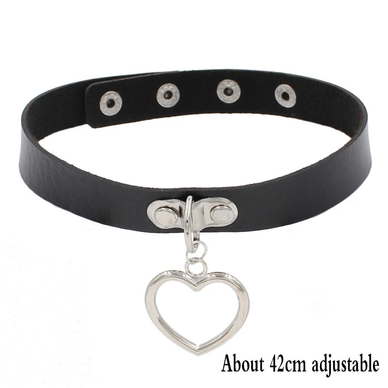 Black PU Leather Punk Choker Collar Necklace with Rivets Gothic Femme Jewelry for Party Club Sexy Goth Pendientes Pi-Mart