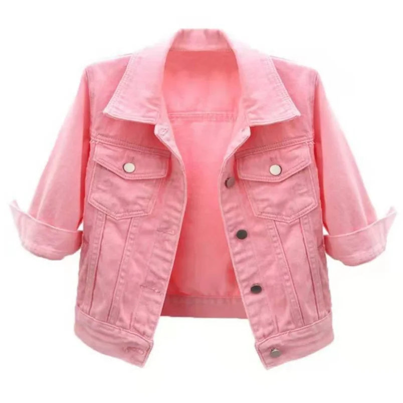 Women Denim Jacket Spring Autumn Short Coat Pink Jean Jackets Casual Tops Purple Yellow Purple Blue Loose Tops Lady Outerwear LadyShow.Store