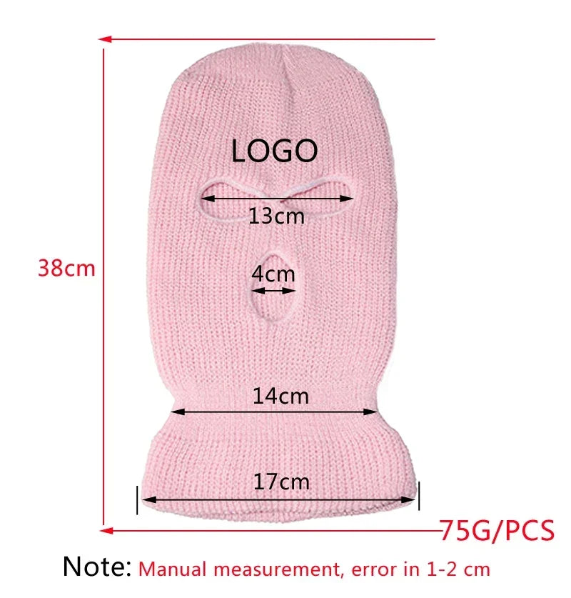 Winter Motorcycle Windproof Full Face Knit Hats Ski Mask Men Warm Wool Balaclava embroidery Winter hats Knitted 3 Holes Ski Mask Pi-Mart