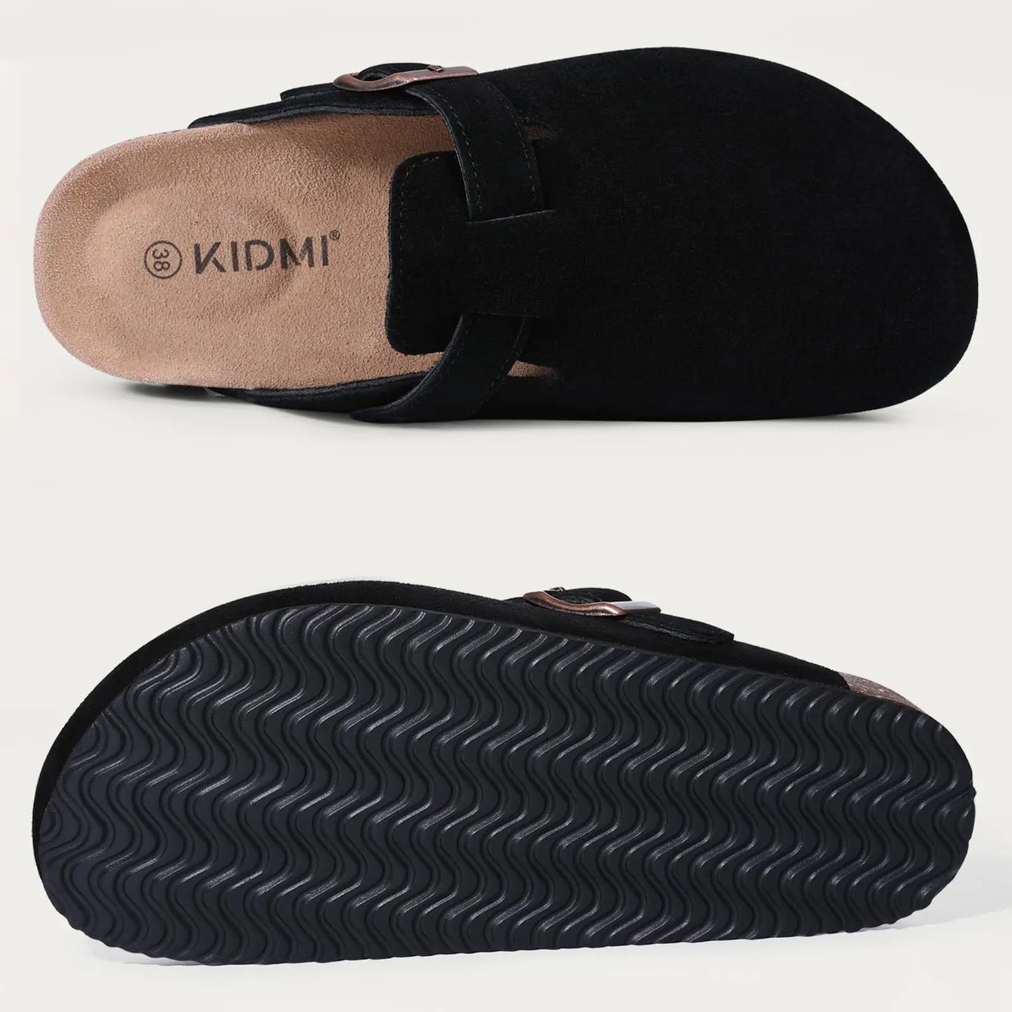 Comwarm Buckle Clogs For Women Men New Genuine Suede Clogs with Arch Support Soft Cork Footbed Mules Fashion Thick Beach Sandals Pi-Mart