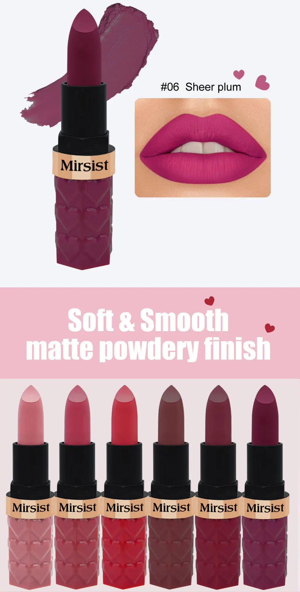 Matte Lipstick Nude Peach Brown Cherry Shades Velvety Smooth Long-Lasting Rich Pigment Waterproof Non-Stick Cup Lip Stick Makeup Pi-Mart