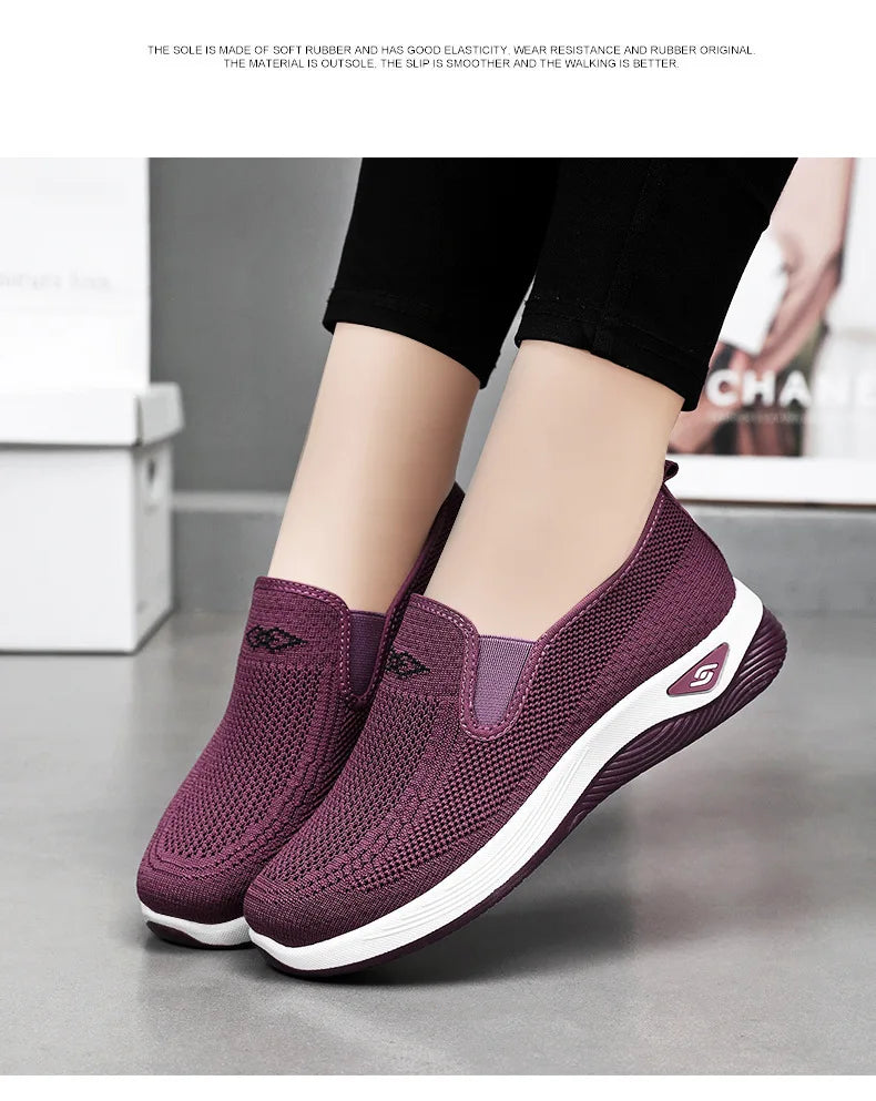 Women's Shoes Spring and Autumn New Mesh Breathable Casual Shoes Outdoor Lightweight Non-slip Wedge Heel Thick-soled Sneakers Pi-Mart