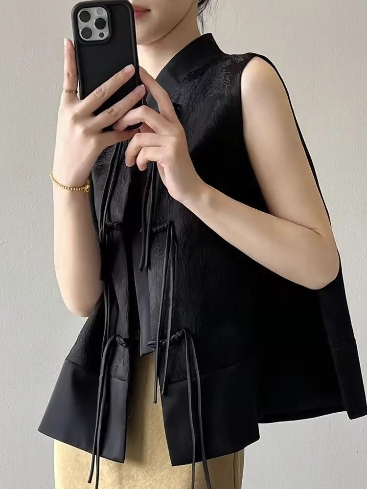 2026 spring new chinese new style plate buckle waistcoat jacket jacquard stand collar sleeveless retro women cheongsam waistcoat Pi-Mart