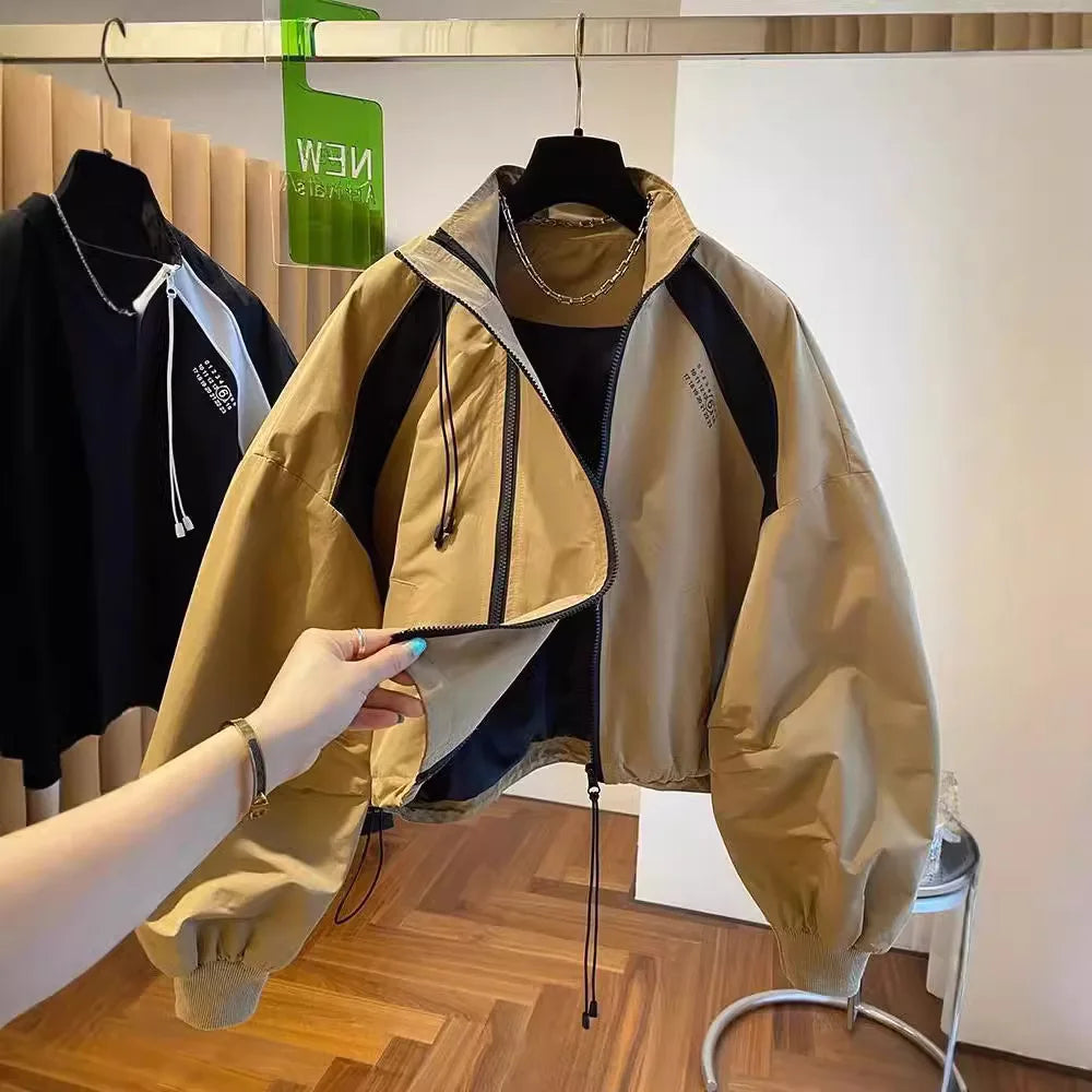 Zipper Design Niche Loose Casual Stand Collar Windbreaker Jacket Spring and Autumn Short Jacket Jacket Top Pi-Mart