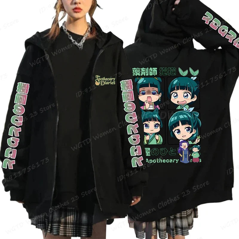 Funny The Apothecary Diaries Print Hoodies Men Women Casual Harajuku Zipper Hooded Pullovers Coat Anime Streetwear Sweatshirt LadyShow.Store