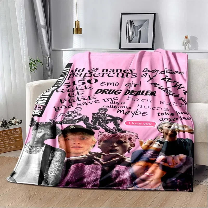 Machine Gun Kelly Poster Printed Flannel Warm Blanket Rapper Music Art Blankets Bedroom Sofa Bed Travel Picnic Blanket Fan Gift Pi-Mart