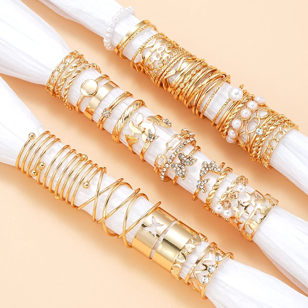 58PCS Vintage Heart Snake Butterfly Rings Set for Women Fashion Metal Gold Plated Geometric Hollow Finger Ring Jewelry Gifts New Pi-Mart