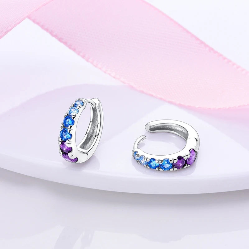 925 Sterling Silver Hoop Earring For Woman Night Sky Blue Purple Gemstone Original Earrings Fashion Jewelry Gift Pi-Mart