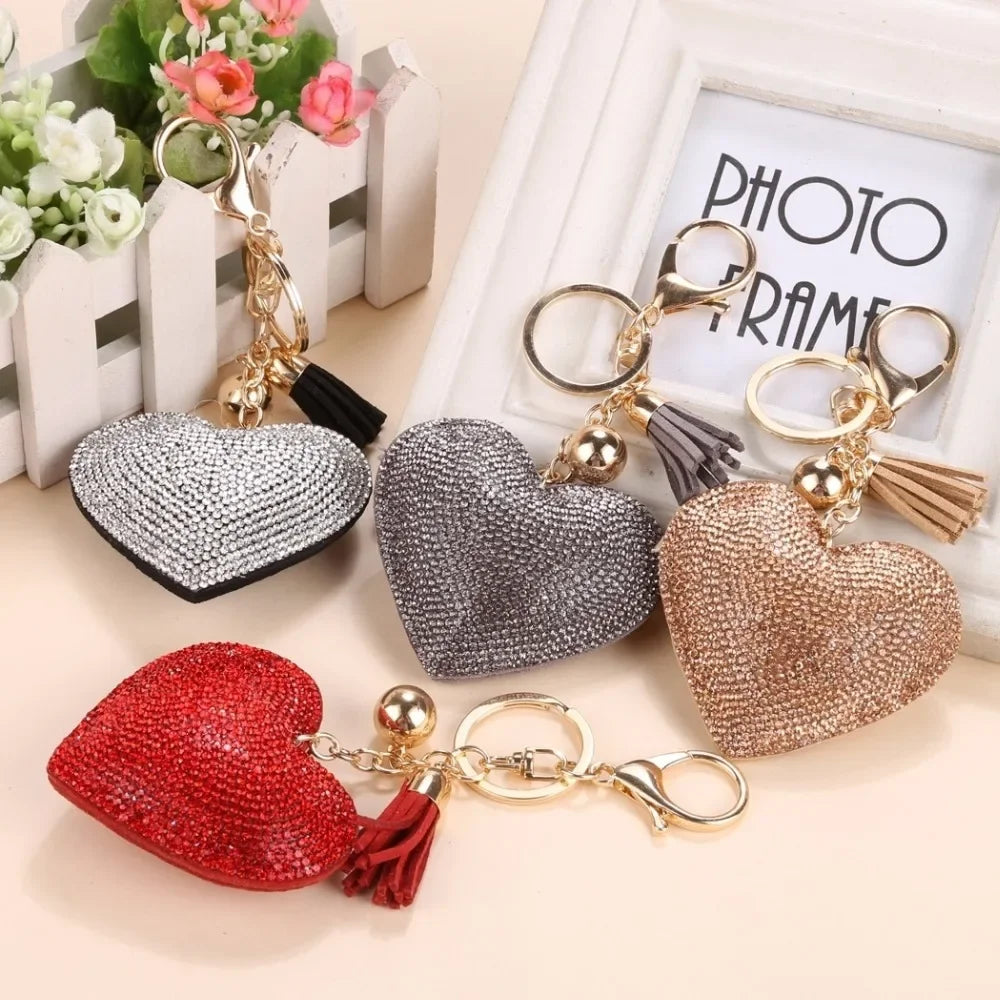 Rhinestone Heart Finger Keychain Bling Crystal Strap Pendant for Key Keychain Handbag Wallet Key Accessories Gift for Women Pi-Mart