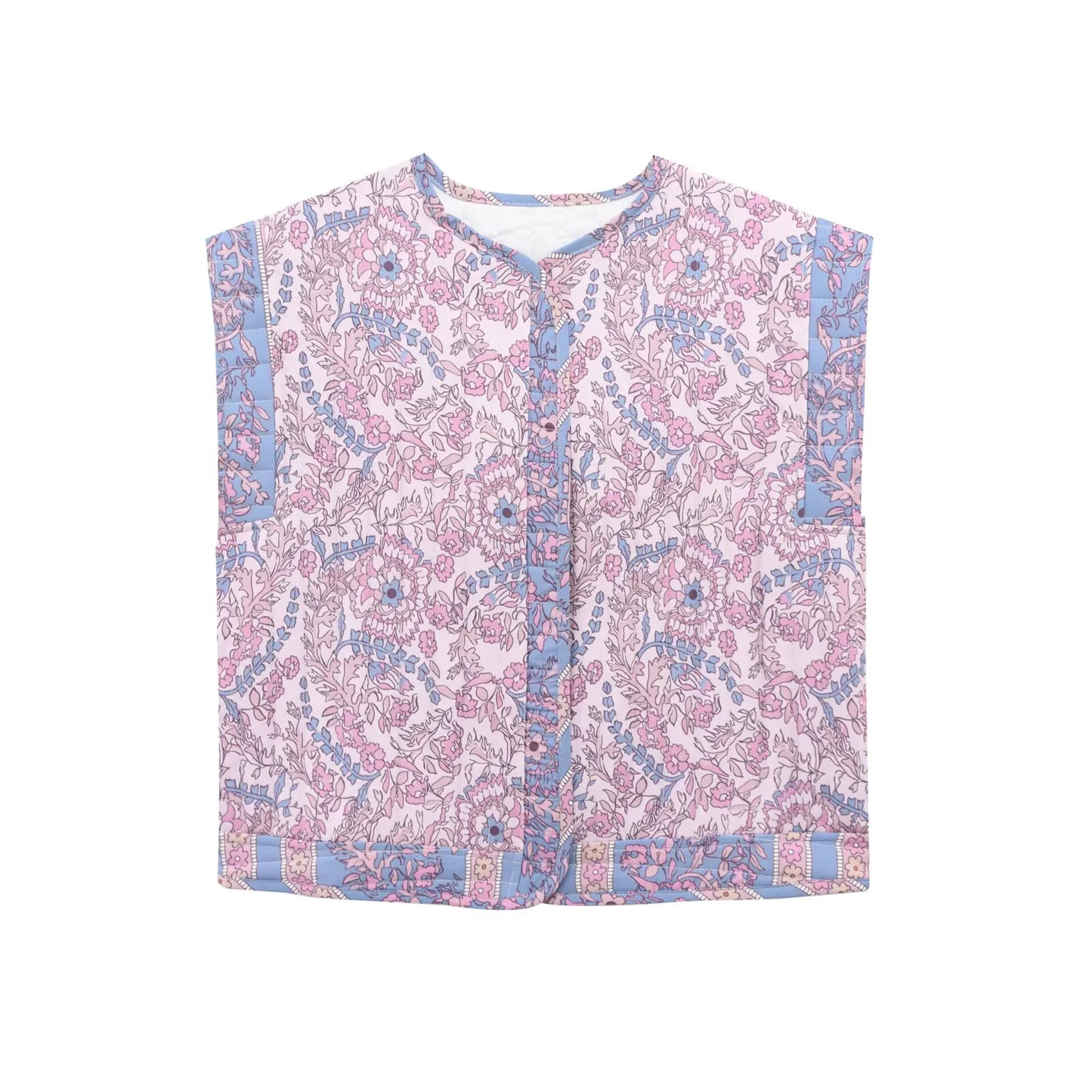 Zevity 2024 Women Vintage O Neck Patchwork Floral Print Quilted Cotton Vest Jacket Female Sleeveless Cotton WaistCoat Tops CT332 LadyShow.Store