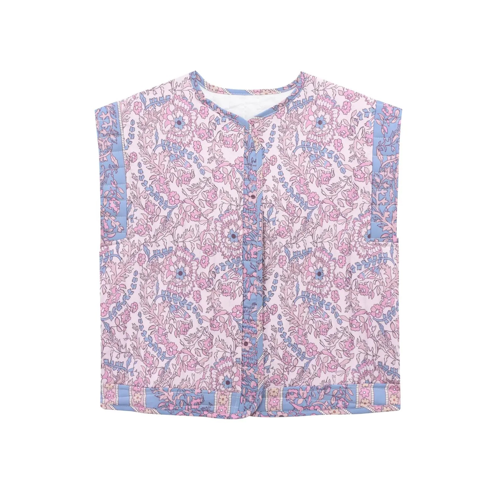 Zevity 2024 Women Vintage O Neck Patchwork Floral Print Quilted Cotton Vest Jacket Female Sleeveless Cotton WaistCoat Tops CT332 LadyShow.Store
