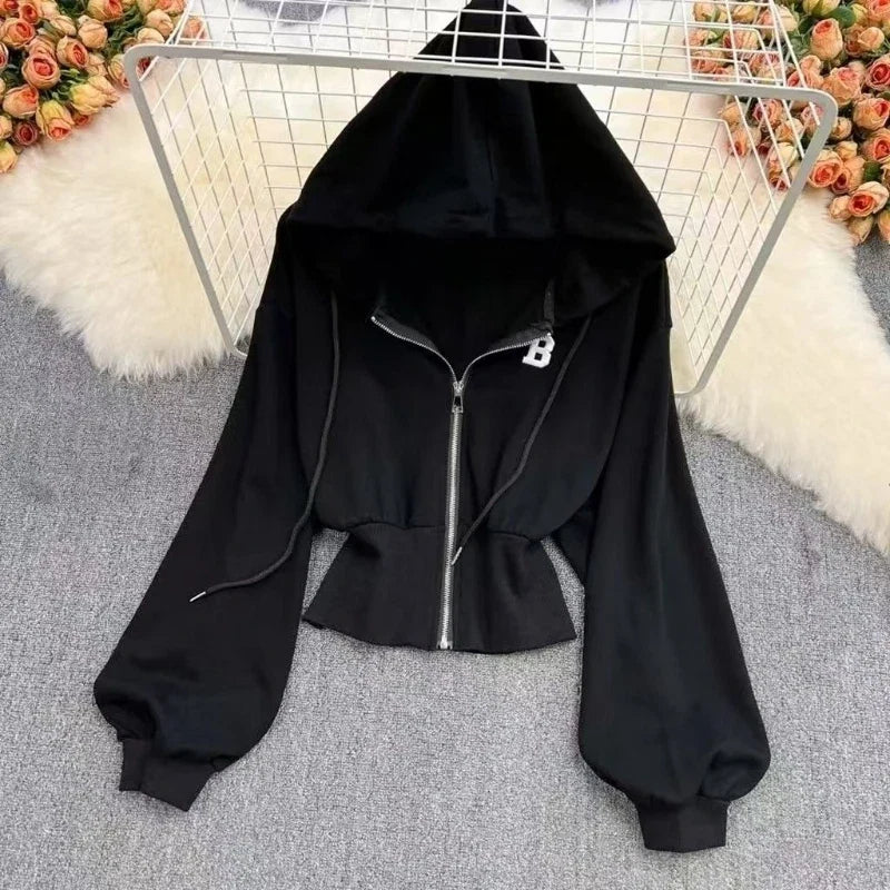 Y2k American Vintage Zip Up Hoodies 2000s Long Sleeve Subculture Hooded Sweatshirt Hot Girl Letter Short Slim Autumn Coat Chic LadyShow.Store