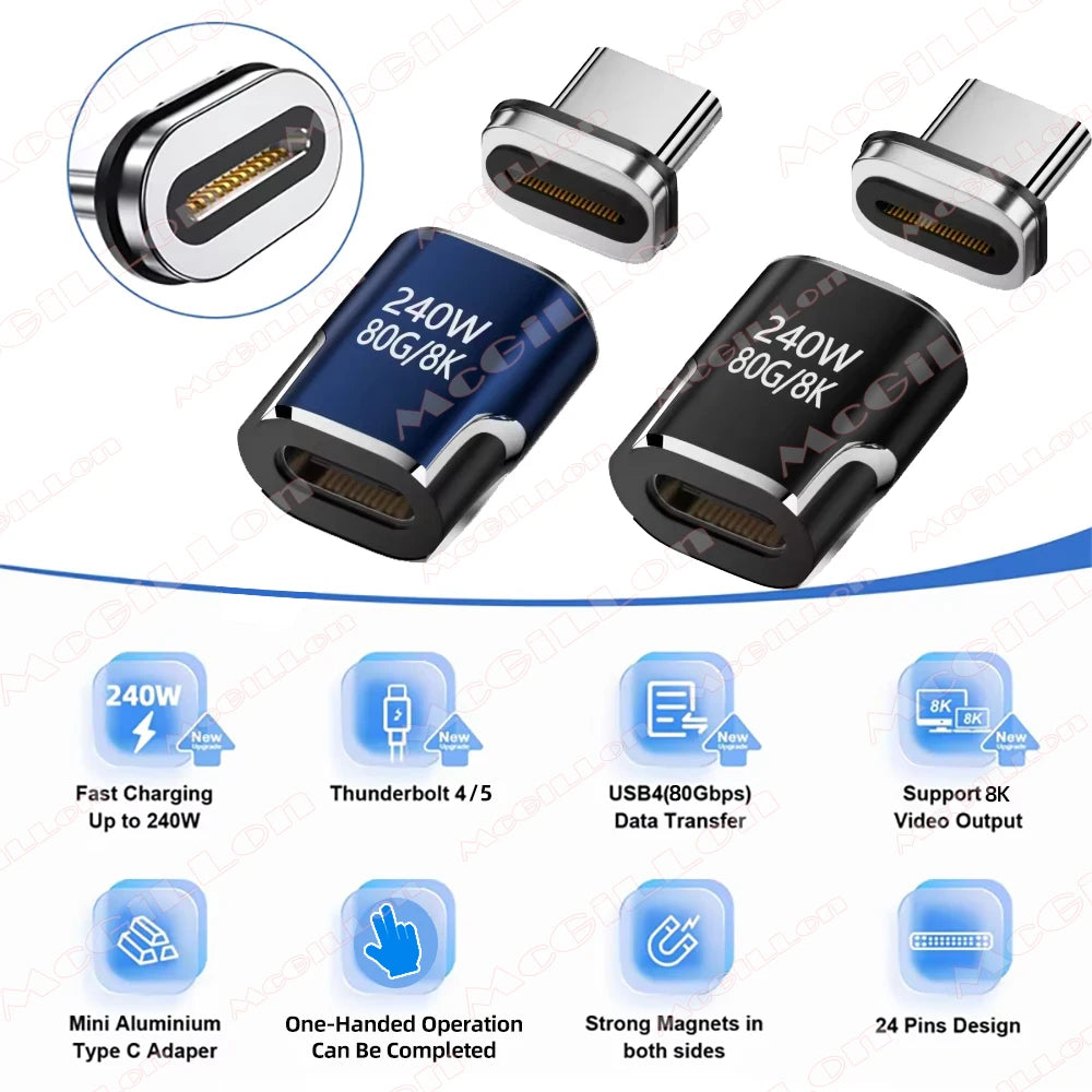 240W USB4.0 80Gbps Thunderbolt5 Magnetic Type-C OTG USB C To USB-C Fast Charge Magnet Converter Cable 8K@60Hz USB Type C Adapter Pi-Mart