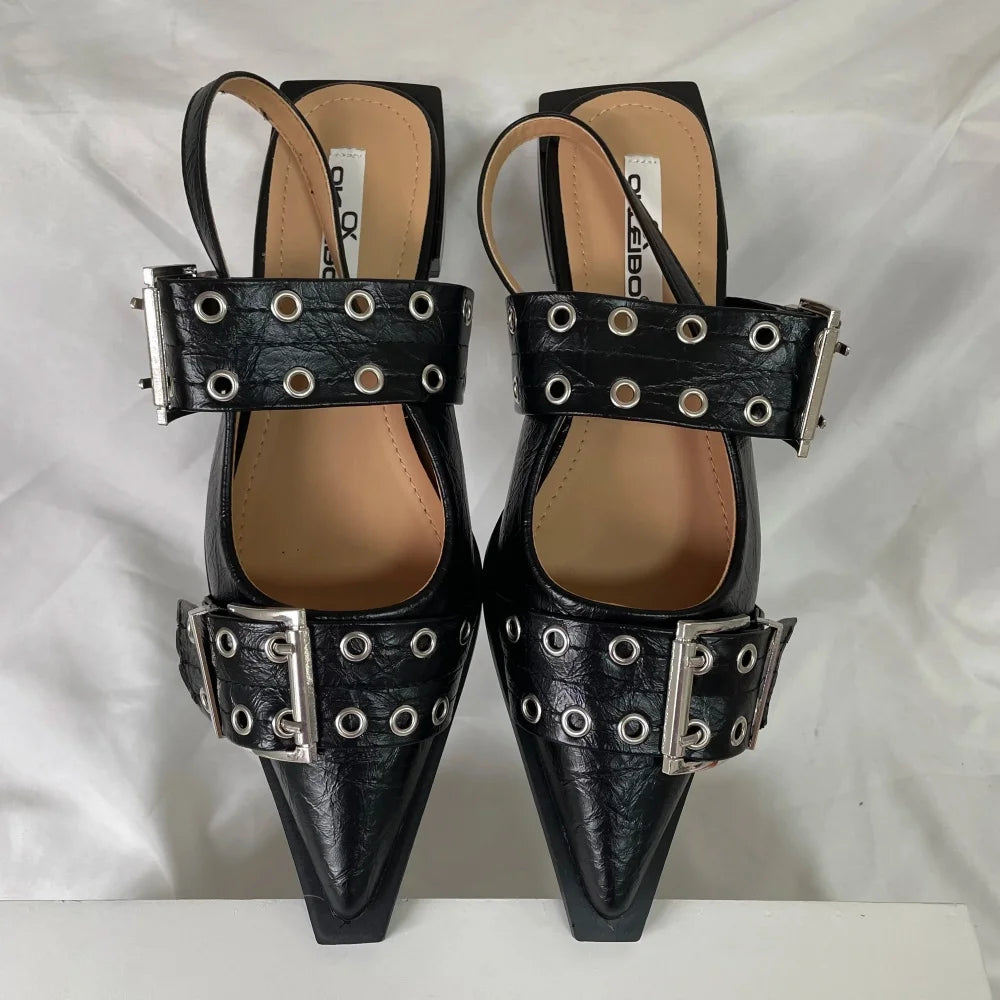 New Women Sandals Shoes Pointed Toe 2025 Spring Fashion Shallow Footwear Slingbacks Ladies Sandals Flats Shoes Big size Pi-Mart