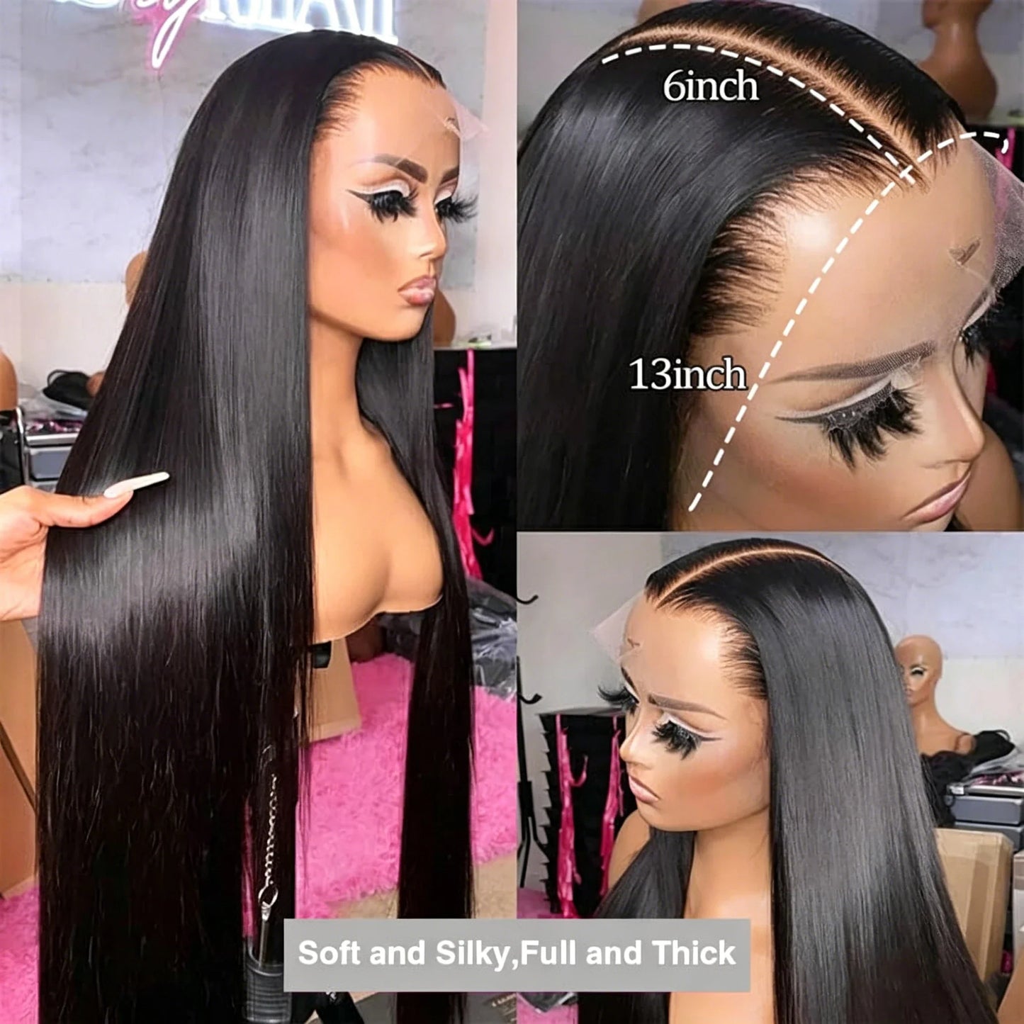 40 42 Inch Straight Human Hair Wigs 13x4 13x6 HD Lace Frontal Wigs For Women Glueless Bone Straight Lace Front Human Hair Wigs LadyShow.Store
