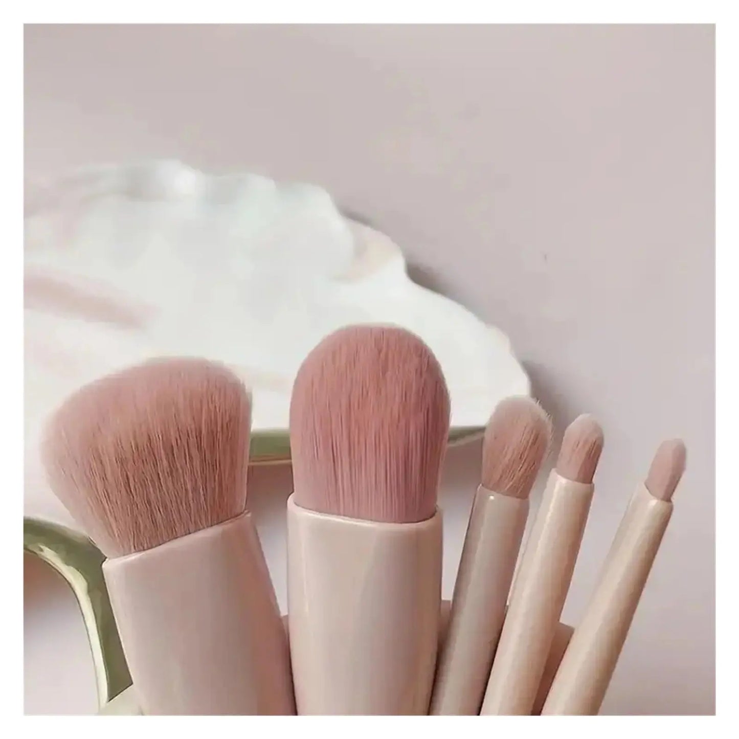 5pcs Mini Travel Size Makeup Brushes Set - Complete Function Cosmetic Brushes Kit with Storage Case And Mirror for On-the-Go App Tri Light Beauty