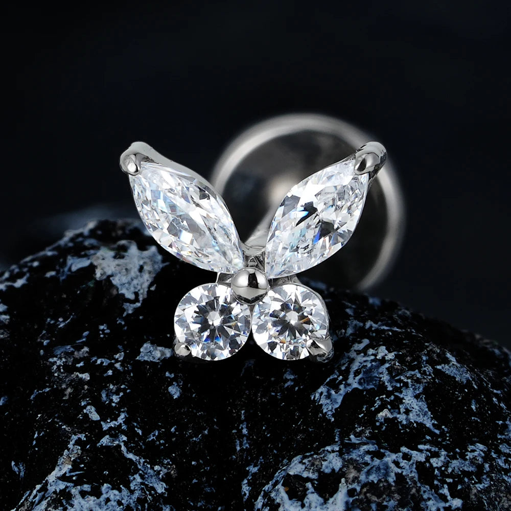Right Grand ASTM F136 Titanium 16G Mini Butterfly CZ Labret Tragus Cartilage Conch Forward Helix Stud Nose Piercing Body Jewelry Pi-Mart