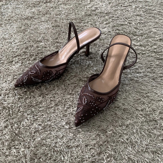 2026 String Bead Mesh Embroider Slingback High Heels Women Sexy Pointed Toe Heeled Sandals Summer Elegant Luxury Designer Shoes LadyShow.Store