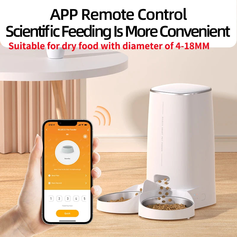 ROJECO Automatic Cat Feeder Pet Smart Cat Food Kibble Dispenser Remote Control Auto WiFi Double Feeder For Cats Dog Accessories Pi-Mart