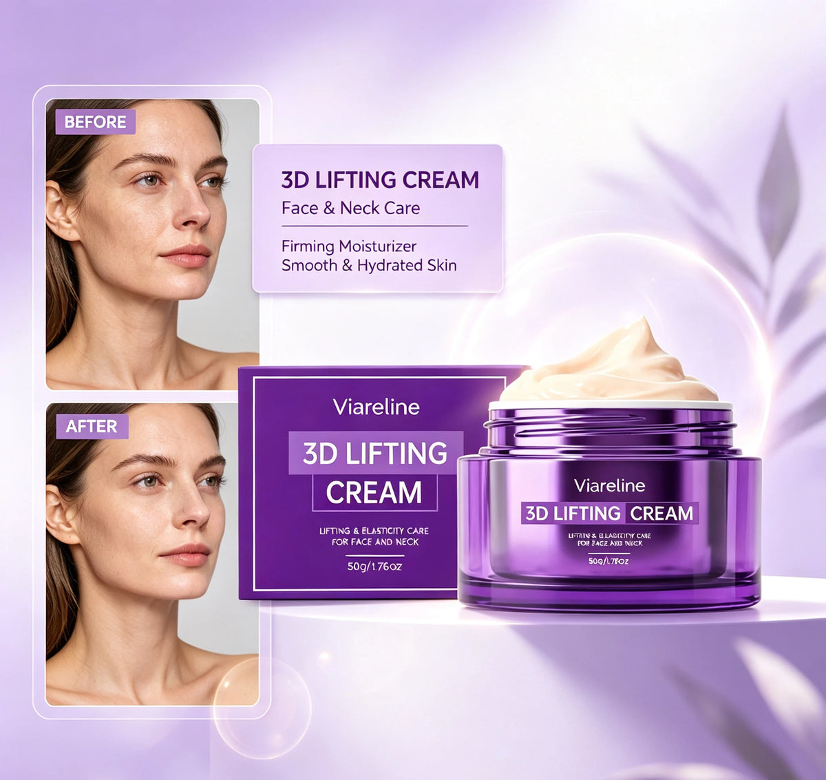 Viareline 3D Lifting Cream, Face & Neck Firming Moisturizer, Improve Skin Elasticity Anti-Aging Daily Facial Cream 50g Pi-Mart