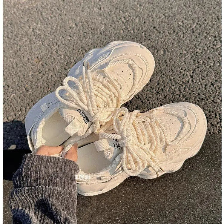 Dad Shoes Women's 2026 Spring/Summer New Popular Thick soled Sponge Cake Shoes White Shoes Casual Sports Flat Shoes Pi-Mart