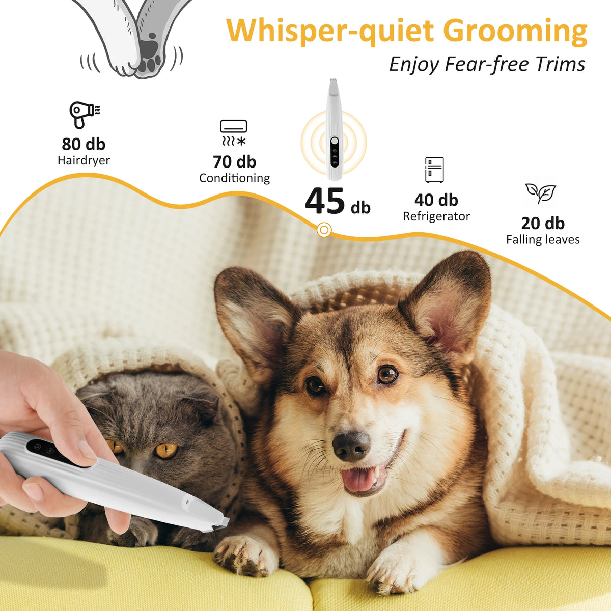 Pet Dog Paw Trimmer with LED Light Low Noise Shaver High-Speed Waterproof Dog Cat Hair Trimmer Clippers Cordless Grooming Tool Pi-Mart