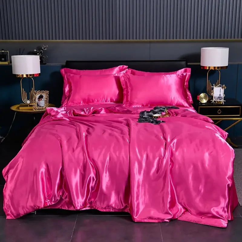 Luxury 100% Silk Bedding Set with Duvet Cover Set Double King Queen Size Bedding Cover Kit 4pcs Bed Cover Bed Linen Sets Pi-Mart