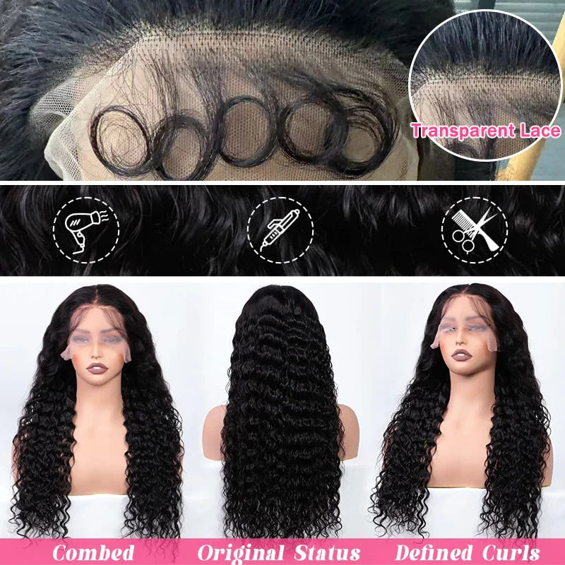40 42 Inch Deep Wave Lace Front Wig Human Hair 100% Human Hair Deep Curly Frontal Wig Pre Plucked with Baby Hair for Women LadyShow.Store