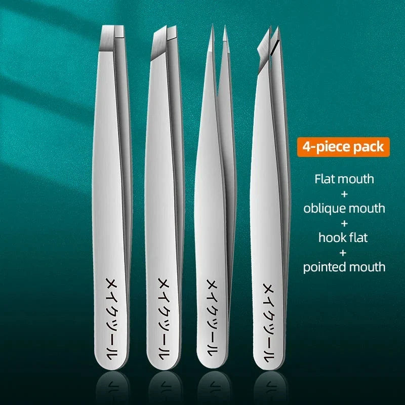 Ouriner Eyebrow Tweezers Set 4 Pcs Stainless Steel Eyebrow Forceps Professional Beauty Tool Set For Facial Hair Inward Growing LadyShow.Store