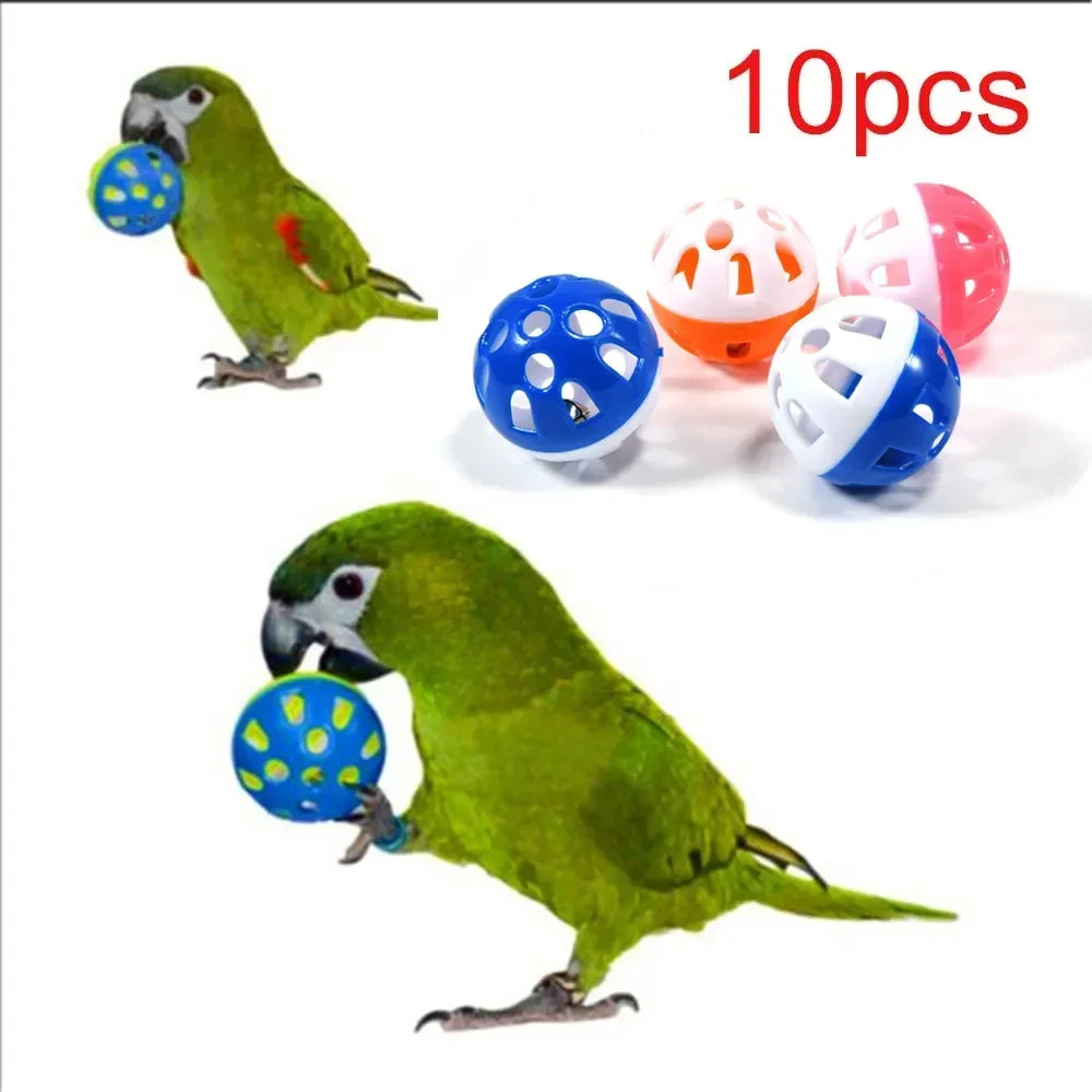 10pcs Pet Parrot Toy Colorful Hollow Rolling Bell Ball Bird Toy Parakeet Cockatiel Parrot Chew Cage Fun Toys Pet Bird Supplies Pi-Mart