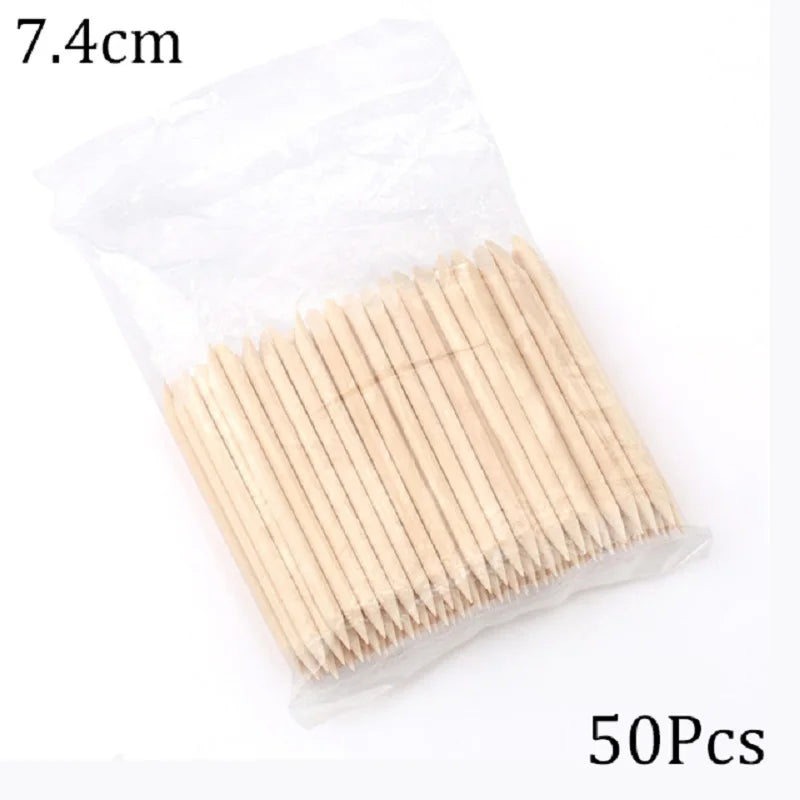 100/50pcs Nail Art Pusher Orange Wood Sticks Cuticle Pusher Remover Rhinestones Dotting Removal Manicure Pedicure Care Tools Tri Light Beauty