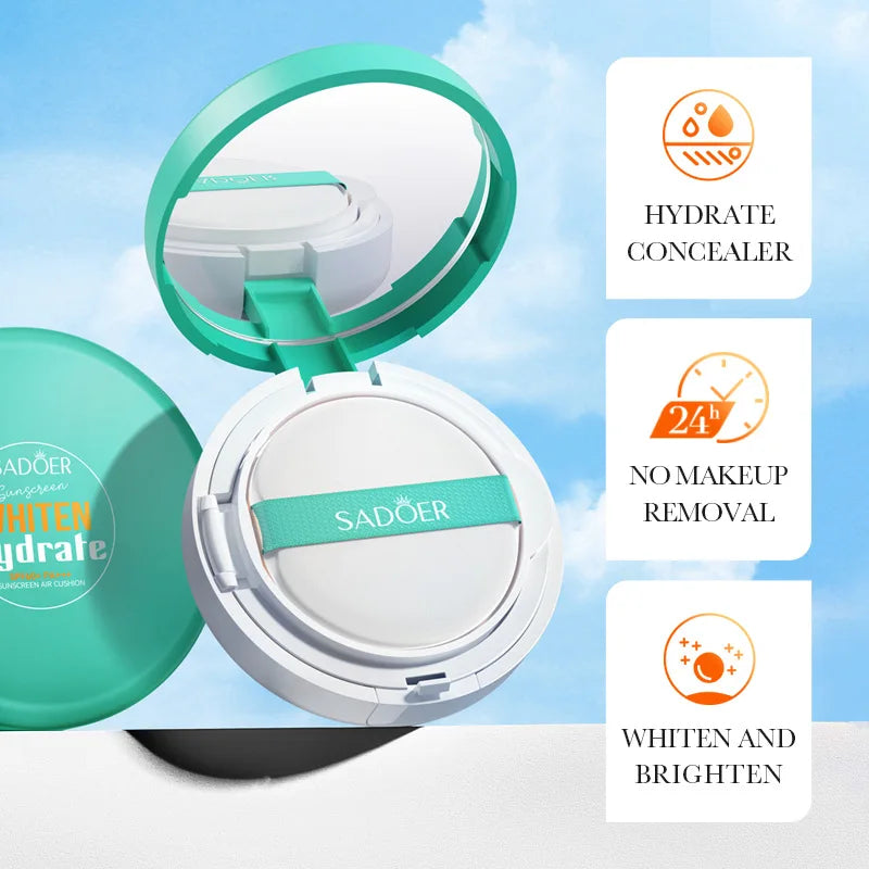 SADOER Air Cushion Whitening Hydrating Barrier Concealer BB Cream Brighten Moisturizing Sunscreen SPF60+ Anti-sunburn Makeup Tri Light Beauty