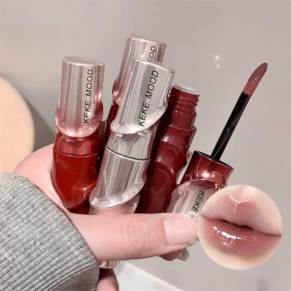 Crystal Nude Gray Glossy Lip Stain Mirror Korean Lip Glaze Sheer Nude Glitter Lip Tint Watery Shine Plumping Lipgloss Cosmetics Pi-Mart