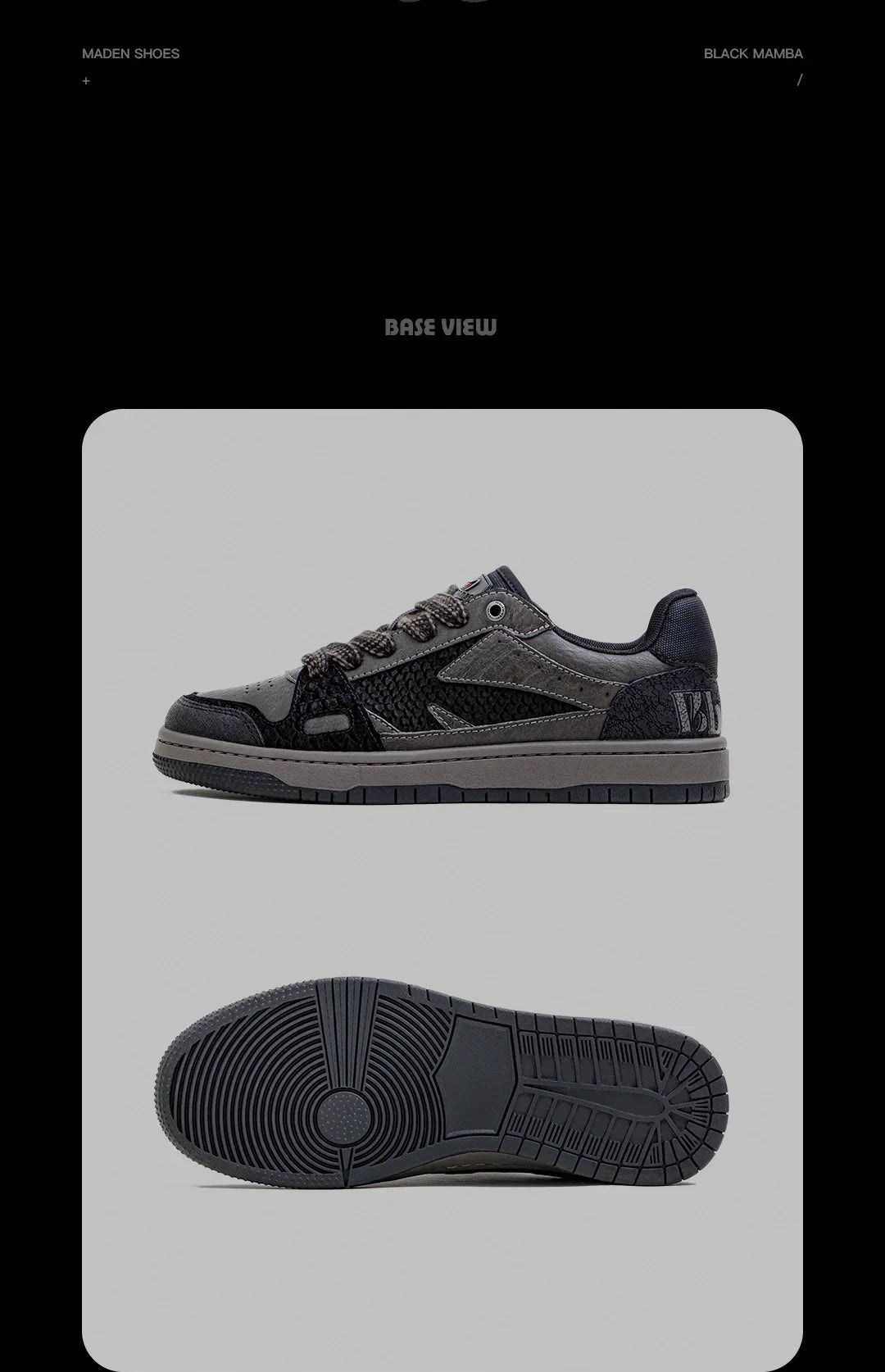 Maden Casual Snake Year Black Mamba Men's Sneakers Low-Top Flat Sole Versatile Black Shoes for Spring Autumn Skateboarding Shoes Pi-Mart