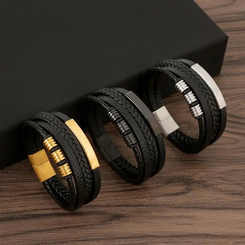 Classic Men's Leather Bracelet New Style Hand-woven Multi-layer Combination Accessory Fashion Man Jewelry Wholesale Dropshipping Pi-Mart