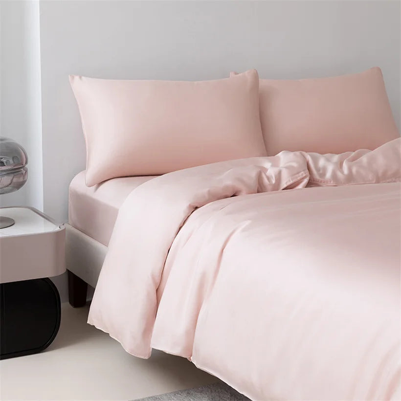 100% Mulberry Silk Bedding Set High End Silk Bed Sheets Set Luxury Smooth Duvet Cover Set Single Double Queen King Size Bedsheet LadyShow.Store