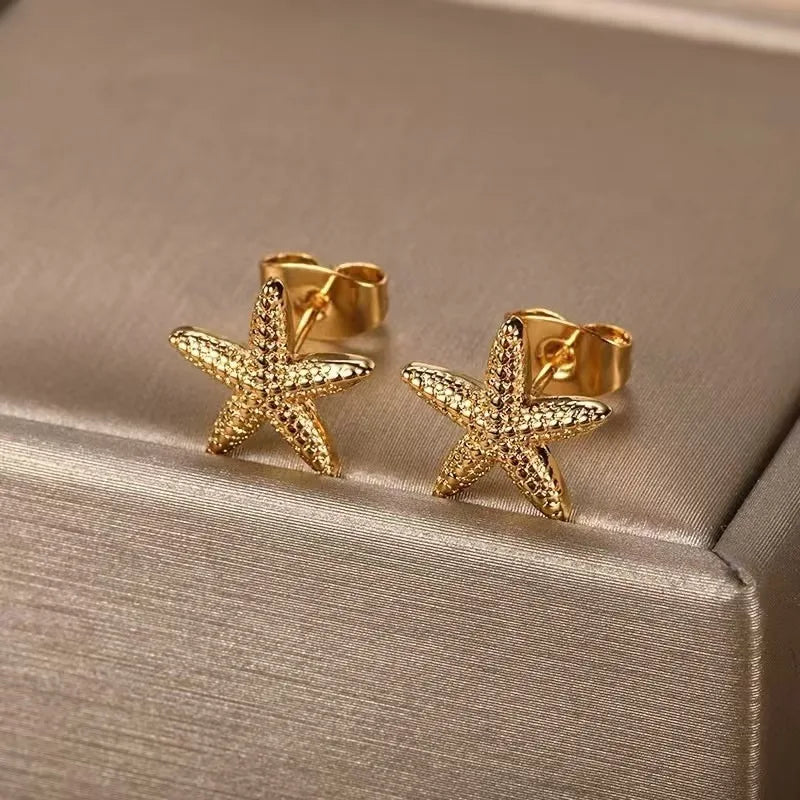 Vintage Star Shaped Earrings, Simple Star Shell Earrings, Ocean Party Jewelry Gift, New 2024 Collection Pi-Mart