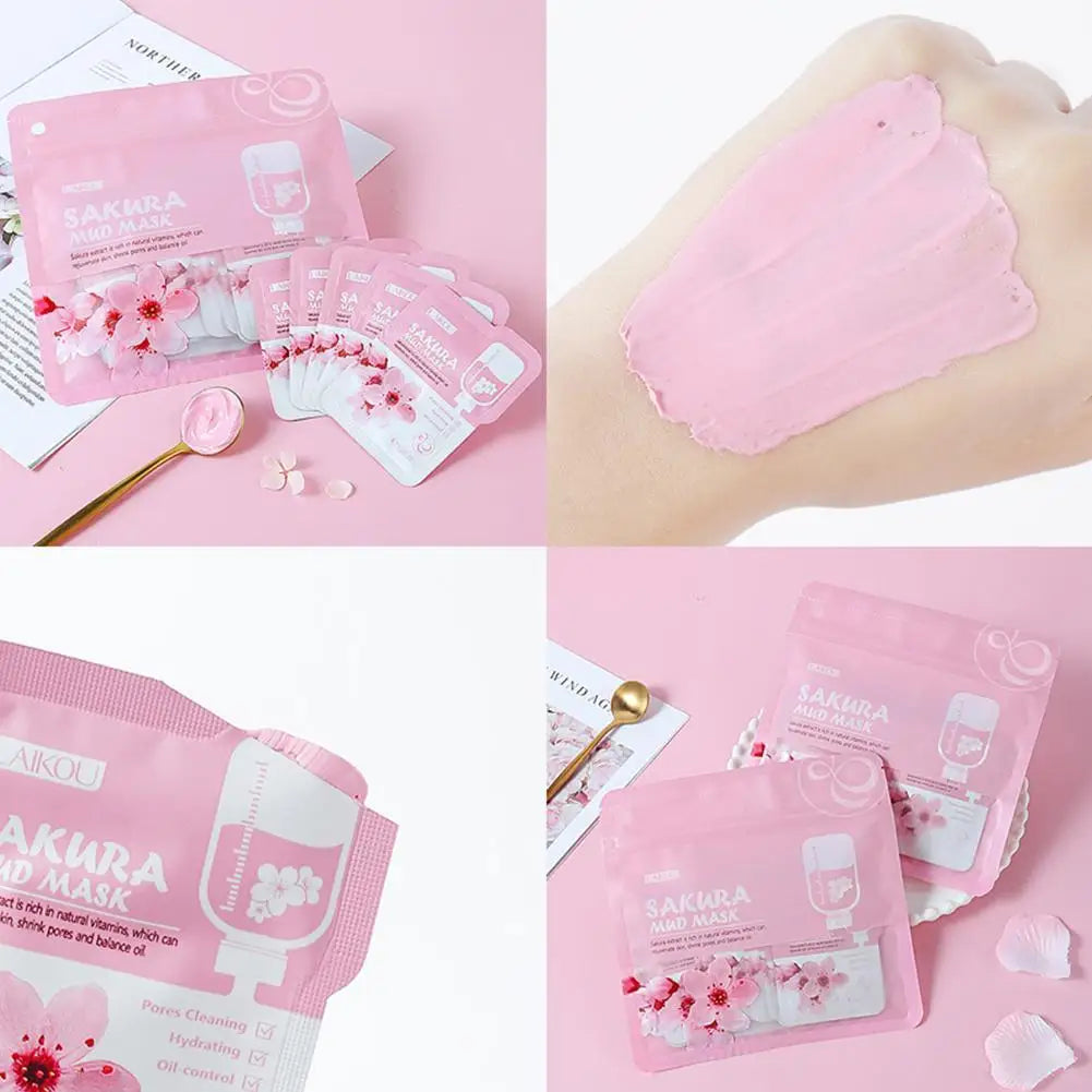 12pcs Sakura Mud Mask Brightening Hydrating Face Mask Luminous Skin Clean Facial Cleansing Clay Hydrating Anti Wrinkle Skincare Pi-Mart